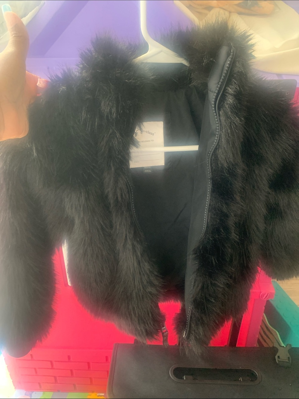 art class Black Faux Fur Girls Jacket
